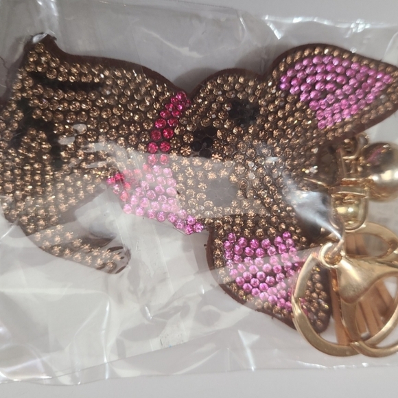 NWT pink & brown rhinestone dog bag charm - Picture 4 of 4